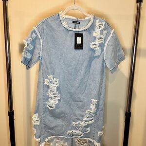 Fashion Nova Frayed Light Blue Denim Dress